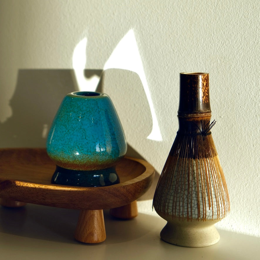 Samurai Blue Ceramic Matcha Whisk Holder Chasen Stand