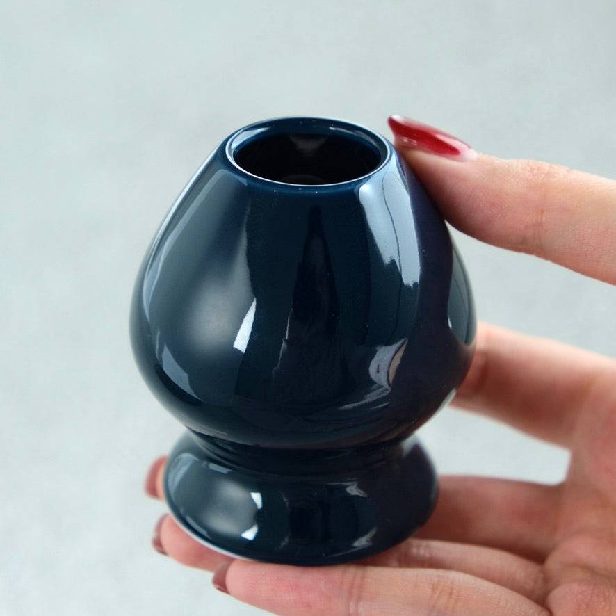 Edo Navy Ceramic Matcha Whisk Holder Chasen Stand