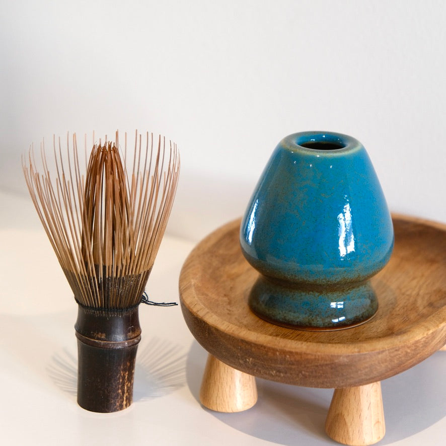 Samurai Blue Ceramic Matcha Whisk Holder Chasen Stand