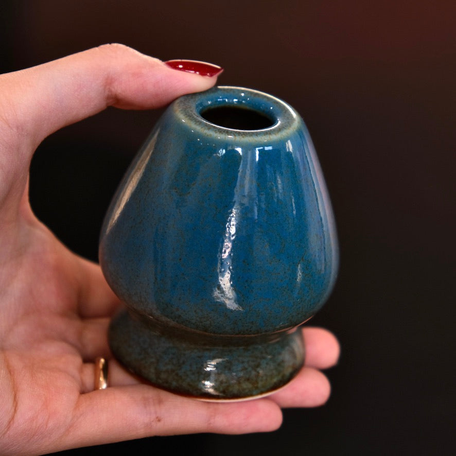 Samurai Blue Ceramic Matcha Whisk Holder Chasen Stand